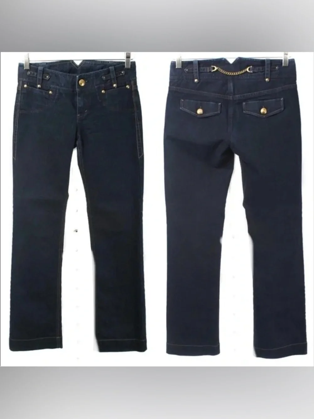 Armani Exchange Womens Boot Cut Jeans in Dark Navy with Gold Hardware